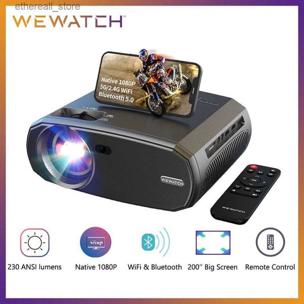 Projecteurs WEWATCH V50 Portable 5G WIFI projecteur Mini intelligent réel 1080P Full HD film Proyector 200 ''grand écran LED Bluetooth projecteurs Q231128