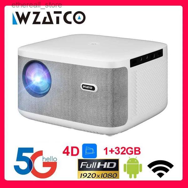 Projecteurs WZATCO A20 mise au point numérique 32GB intelligent Android WIFI Full HD 1920*1080P projecteur LED vidéo Proyector Home cinéma cinéma LCD projecteur Q231128