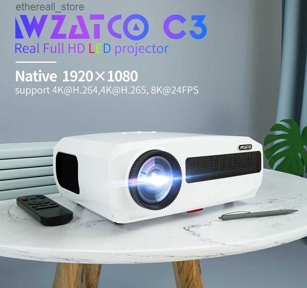 Projecteurs WZATCO C3 Full HD 1080P projecteur Android 9.0 WIFI 300 pouces grand écran Proyector Home cinéma lecteur vidéo multimédia projecteur intelligent Q231128