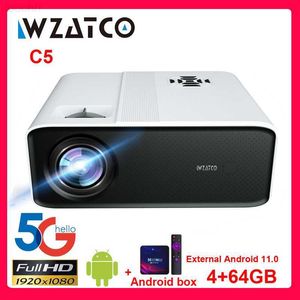 Projecteurs WZATCO C5 Full HD 1080P projecteur LED Portable Android 11.0 64G WIFI projecteur intelligent Home cinéma multimédia lecteur vidéo jeu Beamer L230923