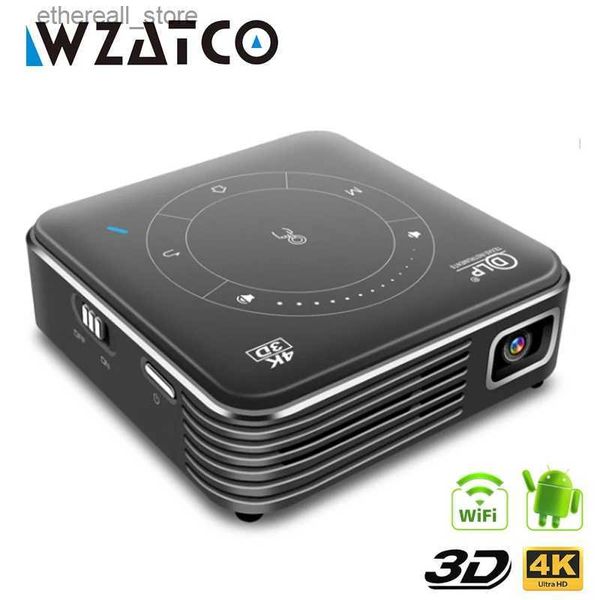 Projecteurs WZATCO T11 batterie intégrée Portable intelligent DLP 3D projecteur Android 9.0 prise en charge Full HD 1080P 4K WIFI projecteur LED Mini projecteur Q231128