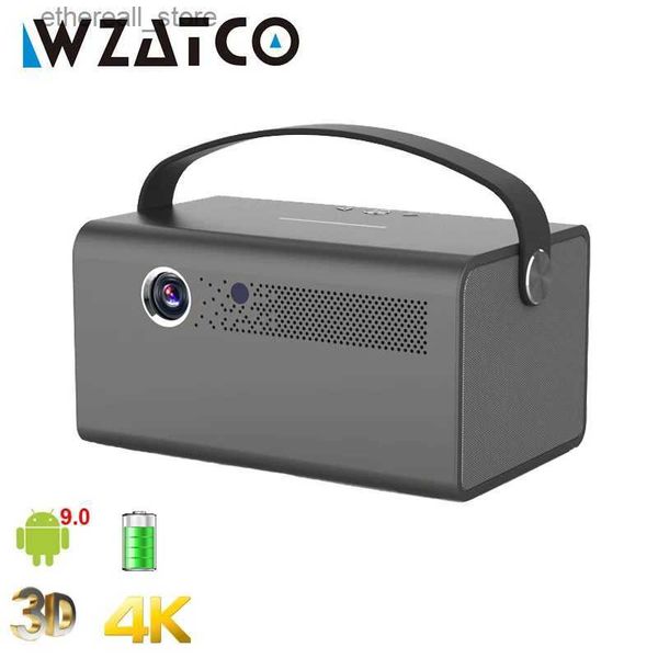 Projecteurs WZATCO T7 Pro 300 pouces DLP 3D projecteur Android WIFI intelligent Proyector Bluetooth 5 mini projecteur Portable batterie intégrée 15600 mAh Q231128