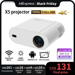 Projecteurs Projecteur X5 4k pris en charge Android 11 Full HD 1920x1080p 12000 Lumens Wifi 5G BT projecteur de faisceau pour projecteur vidéo de cinéma maison Q231128