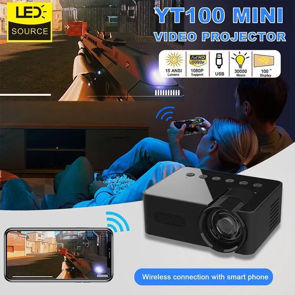 Proyectores YT100 Hogar Mini proyector portátil HD Conexión inalámbrica para el hogar con teléfono inteligente 153 ANSI Lúmenes LCD Pantalla de cristal líquido 231215
