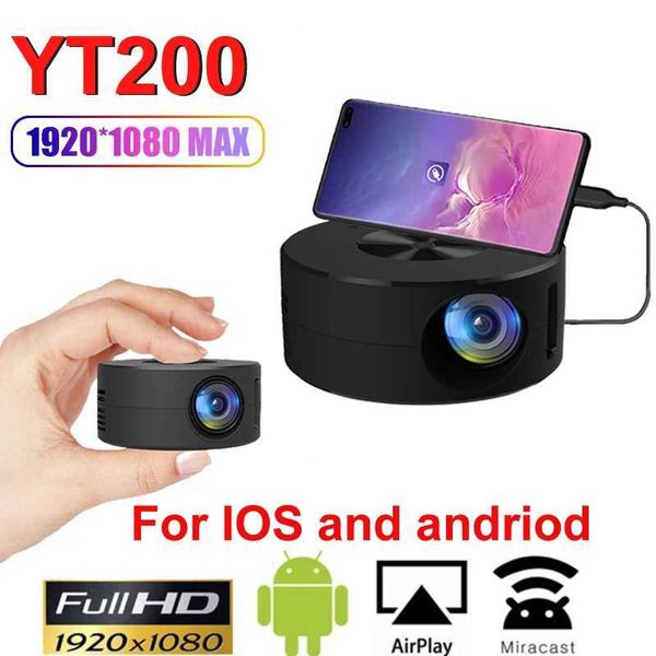 Projecteurs YT200 LED Mobile Video Mini Projecteur Home Theatre Media Media Player Childrens Gift Cinema Cable Même écran Projecteur J0509