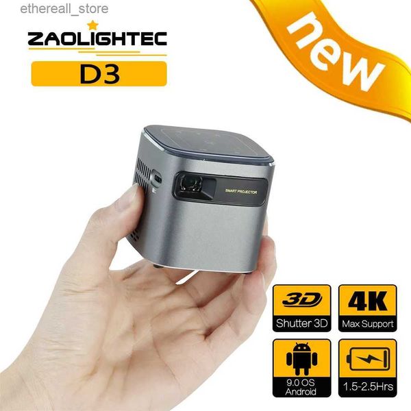 Proyectores ZAOLITGHTEC D3 Mini Proyector inteligente Pico portátil Android Wifi 1080P Proyector DLP con batería para teléfono inteligente móvil 4K Cine Q231128