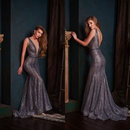 Prom 2019 Nieuwste sexy Deep V Neck Backless Lace Charmante zeemeermin avondkleding sweep trein feestjurken speciale OCN -jurken