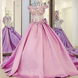 Prom Baby Rose Robes avec Big Arc Back Off the épaule Robes formelles en dentelle Robe de soirée Applique en dentelle