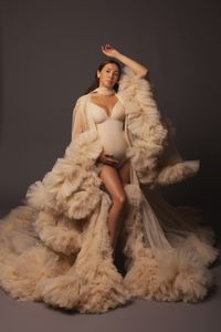 Prom Babyshower Moederschap Jurk Vrouwen Gewaad Sexy V-hals Lange Mouwen Ruches Fotoshoot Badjas Pamas Bruidsmeisje Sjaal