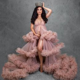 Prom blush roze jurken tule zwangerschap gewaden fotoshoot zwangerschap lange ruches mouwloze jurk baby shower jurk voor fotografie grafiek grafiek