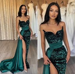 Prom Dark Green Sequins Taist Decoration Party Robe Night Split Pleas Pleas Robes for Special OCNS es