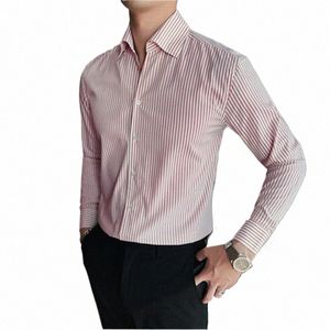 Prom Dres Shirts Bruiloft Elegants Gestreepte Camisa Formele Busin Shirt Mannen Slim Fit Lg Mouw Blouses Mannelijke Kleding 2023 45Kx #