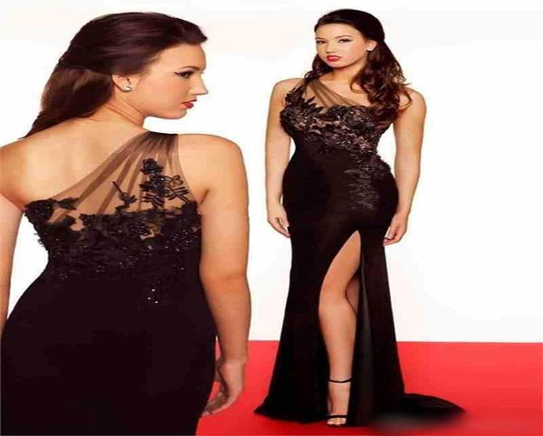 robes de bal 2019 nouvelles robes de soirée sexy sirène longue une épaule tulle robe noire robe en dentelle robe de soirée formelle de célébrité ves2640109