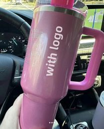 THE QUENCHER H2.0 40OZ Mokken Cosmo Pink Parade Target Red Tuimelaars Autokop Roestvrij staal Koffie Termos Tumbler Valentijnsdag Cadeau Roze Sparkle G110