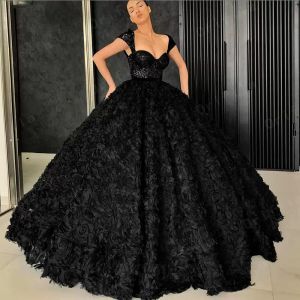 Robes de bal bretelles noires paillettes scintillantes robe de bal florale froncé plis sur mesure robes de soirée grande taille robes formelles Ocn Wear