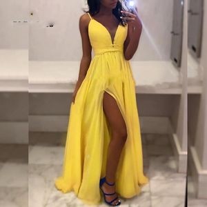 Robes de bal longues 2019 jaune col en V profond robe de soirée printemps été Vestidos Formales Elegantes robe de soirée africaine