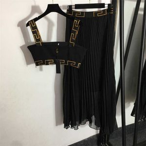 Vestidos de fiesta para mujer Conjuntos de top camisola de lujo Hasta el tobillo Mezcla de algodón Sin mangas Cuello redondo Cintura alta Estampado con paneles Conjunto de dos piezas Vestido de diseñador para mujer