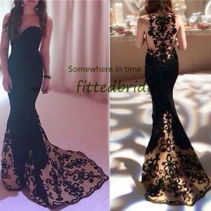 Prom Formal Lace Sweetheart Mermaid Dresses Vestido de noche negra Vestido de Formatura 328