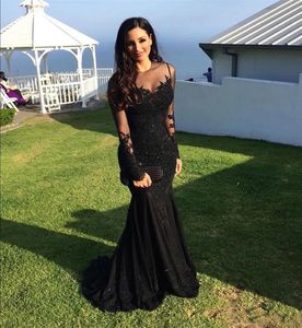 Prom Gown Black Evening Dresses Party Formal O-Neck Beaded Sequins Zipper Lace Up Plus Size New Custom Mermaid Tulle Applique
