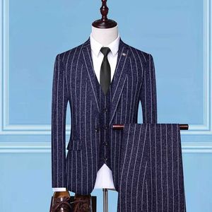 Suit d'affaires pour hommes 3pcs Vest Gilet Stripe Lates manteau Pantalons Design Robe de mariée Slim Haute Qualité Smart Qualité Costume masculin Casual x0909