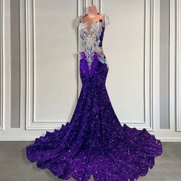 Prom Purple Jurken Legged Sparkly Black Girls kralen Tassel Lange avond pure nekfeest ocn afstudeerjurken