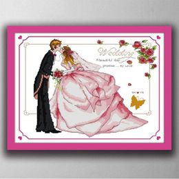 Promesa de amor, beso de boda, pinturas de dibujos animados, bordado de punto de cruz hecho a mano, conjuntos de costura, impresión contada en lienzo DMC 14CT295k