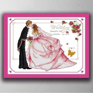 Belofte van Liefde bruiloft kus cartoon schilderijen Handgemaakte Kruissteek Borduren Handwerken sets geteld print op canvas DMC 14CT307Q