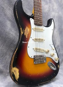 Promition Masterbuilt Chili Peppers John Frusciante 1962 3 tons Sunburst Heavy Relic ST guitare électrique Vintage vert Konb SSS2921218