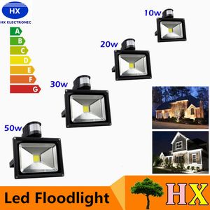 Promo 10W 20 W 30 W 50 W 100 W PIR LED Flood Light met bewegingssensor Spotlight Waterdichte Outdoor LED Floodlight Lamp Warm Cold White AC85-265V