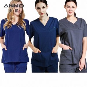 Promoti Medical Scrub Set Tissu extensible hôpital sanitaire uniforme soins infirmiers cliniques Dr infirmière tunique avec Spandex y8rD #