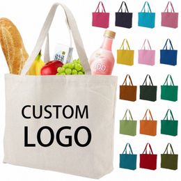 Sacs en toile persalisés promotionnels imprimés avec logo 100pcs / lot Sacs fourre-tout réutilisables Shop Cott Logo personnalisé en gros N41e #