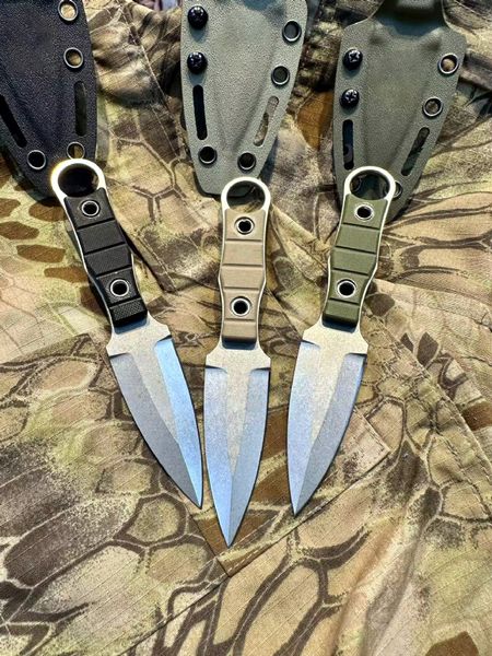 Promotion H0431 Outdoor Survival Tactical Tactical Couteau Aus-8 Stone Wash Double Edge Blade Full Tang G10 Handle Couteaux à lame fixe avec Kydex