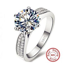 Förderung 100% 925 Sterling Silber Ring Luxus 8mm 3 Karat 5a CZ Zirkon Hochzeit Ringe Für Frauen Simulierte Diamant Jewelry265v