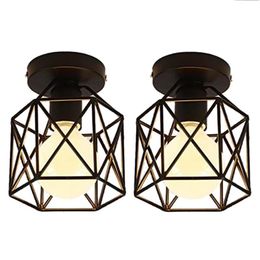 Promotion 2 PCS Plafond Light Industrial Cage carrée métallique Iron Retro Chandelier Suspension Aménagement pour le couloir Entrée Pendant 276H