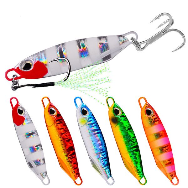 Promoción 5 colores 7 cm 40 g Cucharas de pesca Cebo de lanzamiento largo y Cucharas de microjigging de acción salvaje con lámina de estampación en caliente con láser de corona japonesa (100 piezas)