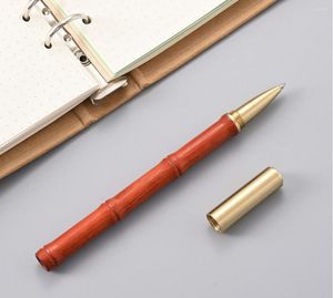 Promotie 5 stks/set bamboo balpoint pennen retro messing pen 0,5 mm schrijf schoolkantoor cadeau
