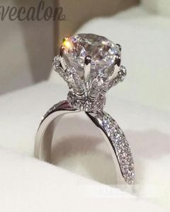 Promotie 94off Vecalon Betrokkenheid trouwring voor vrouwen 3ct CZ Diamonique Ring 925 Sterling Silver Female Finger Ring4368138