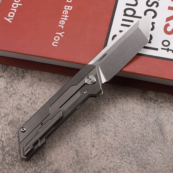 Promotion A2257 Couteau pliant haut de gamme 14C28N Stone Wash Tanto Lame CNC TC4 Poignée en alliage de titane Extérieur EDC Poche Rapide Ouvert Couteaux de dossier