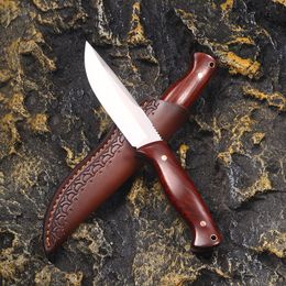 Promoción A2569 Cuchillo recto de supervivencia de alta calidad 440C Satin/láser Punto de caída de patrón cuchilla de madera completa Mango de caza fijo al aire libre cuchillos de caza