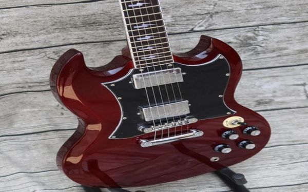 Promoción Angus Young Dark Wine Red SG Guitarra eléctrica Firma Varilla de armadura Cubierta 8471974