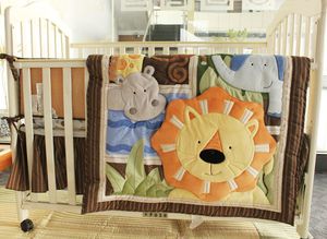 Ensemble de literie pour bébé 7 pièces ensemble de pare-chocs de lit en coton pour garçon bébé ensemble de literie de berceau broderie 3D éléphant lion un pare-chocs de couette hippopotame