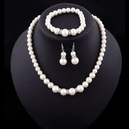 Promoción, joyería para novia, collar de perlas de imitación creativo, pulsera, pendientes, traje de 3 piezas, joyería de boda Set329E