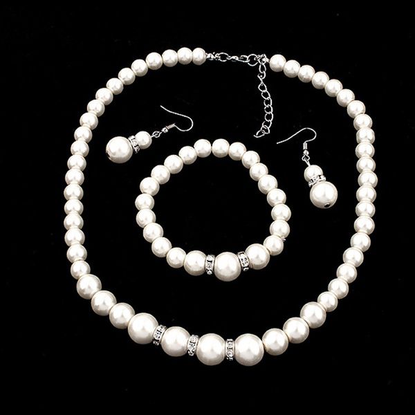 Promotion bijoux de mariée de collier de perles d'imitation créatives Bracelet boucles d'oreilles 3 pièces costume de mariage bijoux Set335v