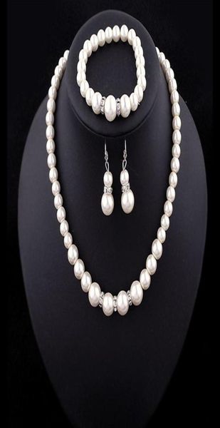 Promotion Bride Jewelry of Creative Imitation Pearl Collier Boucles d'oreilles 3 pièces Costume Marriage Jewerly Set8980096