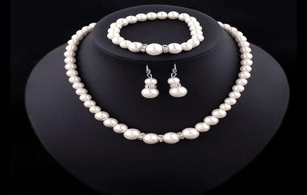 Promotion Bride Jewelry of Creative Imitation Pearl Collier Boucles d'oreilles 3 pièces Costume Marriage Jewerly Set9157992
