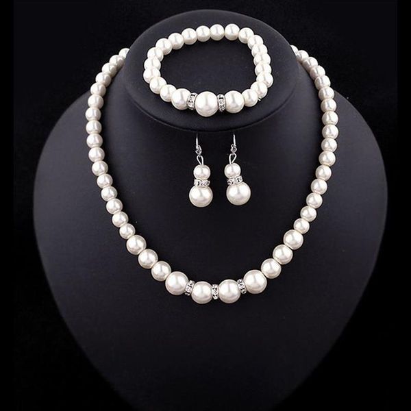 Promotion bijoux de mariée de collier de perles d'imitation créative Bracelet boucles d'oreilles 3 pièces costume de mariage bijoux Set352C