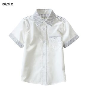 Promotion Enfants Garçons Chemises Casual Solide Turn-down Col Chemises à manches courtes pour 3-10 ans Enfants portent 210306
