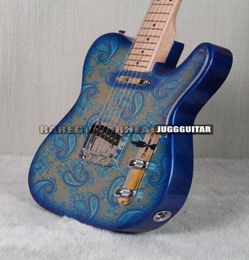 Promoción Crook Brad Paisley Signature Blue Sparkle Paisley Electric Guitar Maple Neck Pickguard Pickguard Chrome Hardw1115079