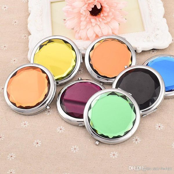 Promoción Custom Crystal Surface Mirrors Portable Pocket Mini Cosmetic Mirror Mujeres Cosmetic Cute Round Makeup Clamshell Mirrors WDH0863