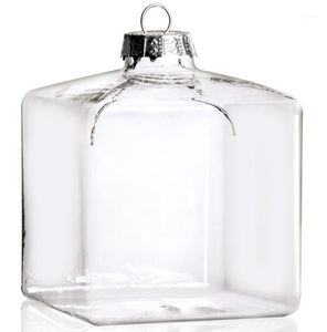 Promotion de décoration de fête – Décoration d'ornement de Noël transparente à peindre, cube en verre carré de 65 mm avec capuchon argenté, 5/paquet1